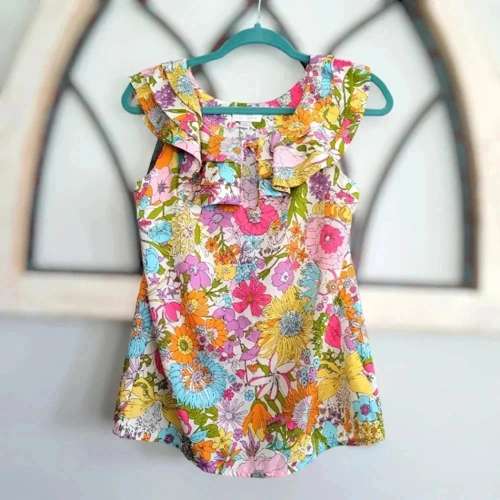 Liberty Of London For Target Retro Ruffle Sleeveless Floral Chiffon Blouse Sz Sm